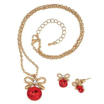 Garnet Crystal Ribbon Jewelry Set-377952