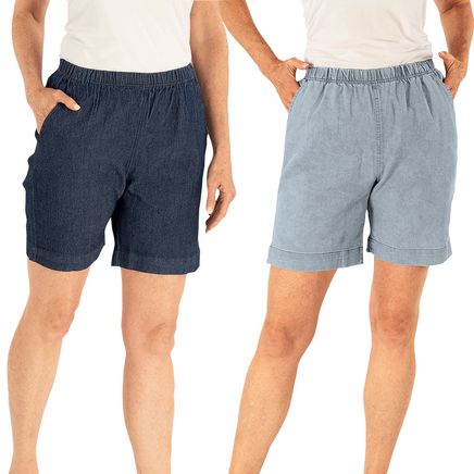 Women's Pull-On Stretch Denim Shorts-378554