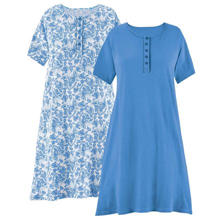 View product details for Paisley Print Henley Gowns, Set of 2 By Collections Etc.™