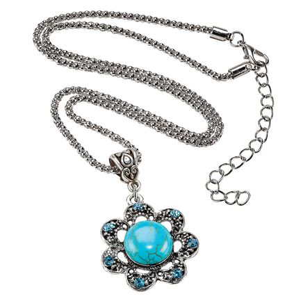 Turquoise Flower Pendant Necklace-380826