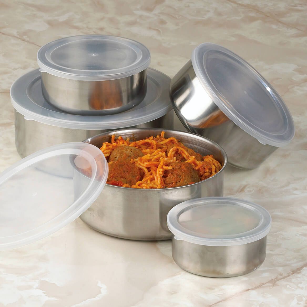 Stainless Steel Storage Bowls with Lids, Set of 5 + '-' + 372015