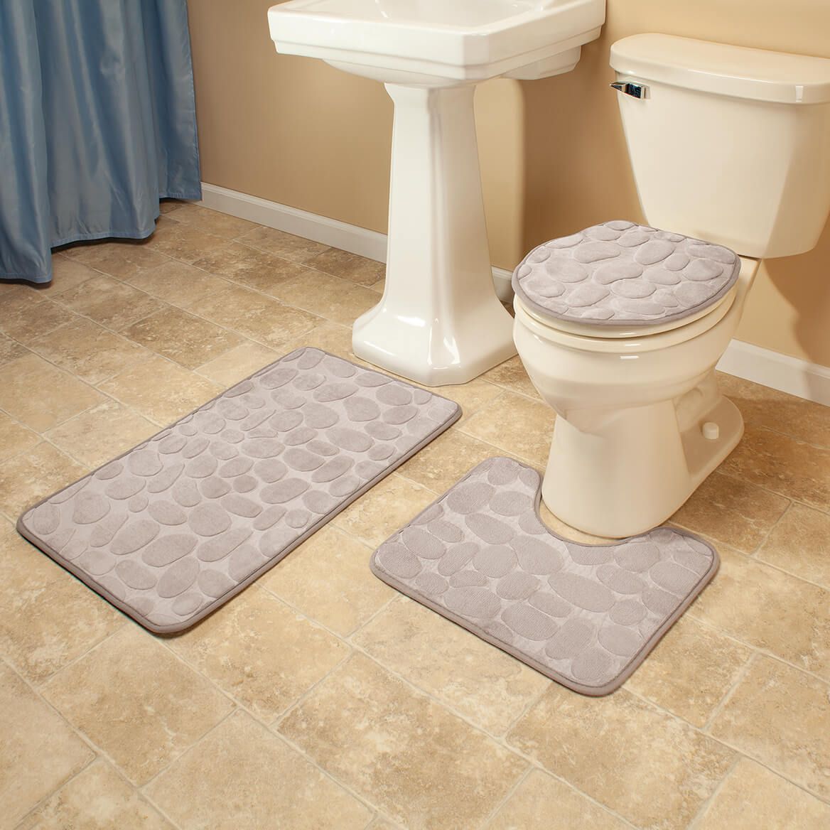 Pebble Embossed Memory Foam Bathroom Mats, Set of 3 + '-' + 372266
