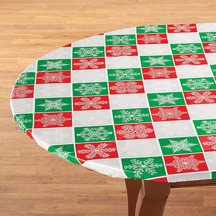 Snowflake Plaid Elasticized Table Cover by Chef's Pride™-372389