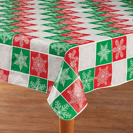View product details for Snowflake Plaid Vinyl Table Cover by Chef's Pride™