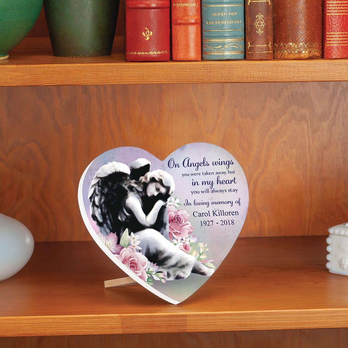 Personalized On Angel's Wings Memorial Heart Table Sitter + '-' + 372911