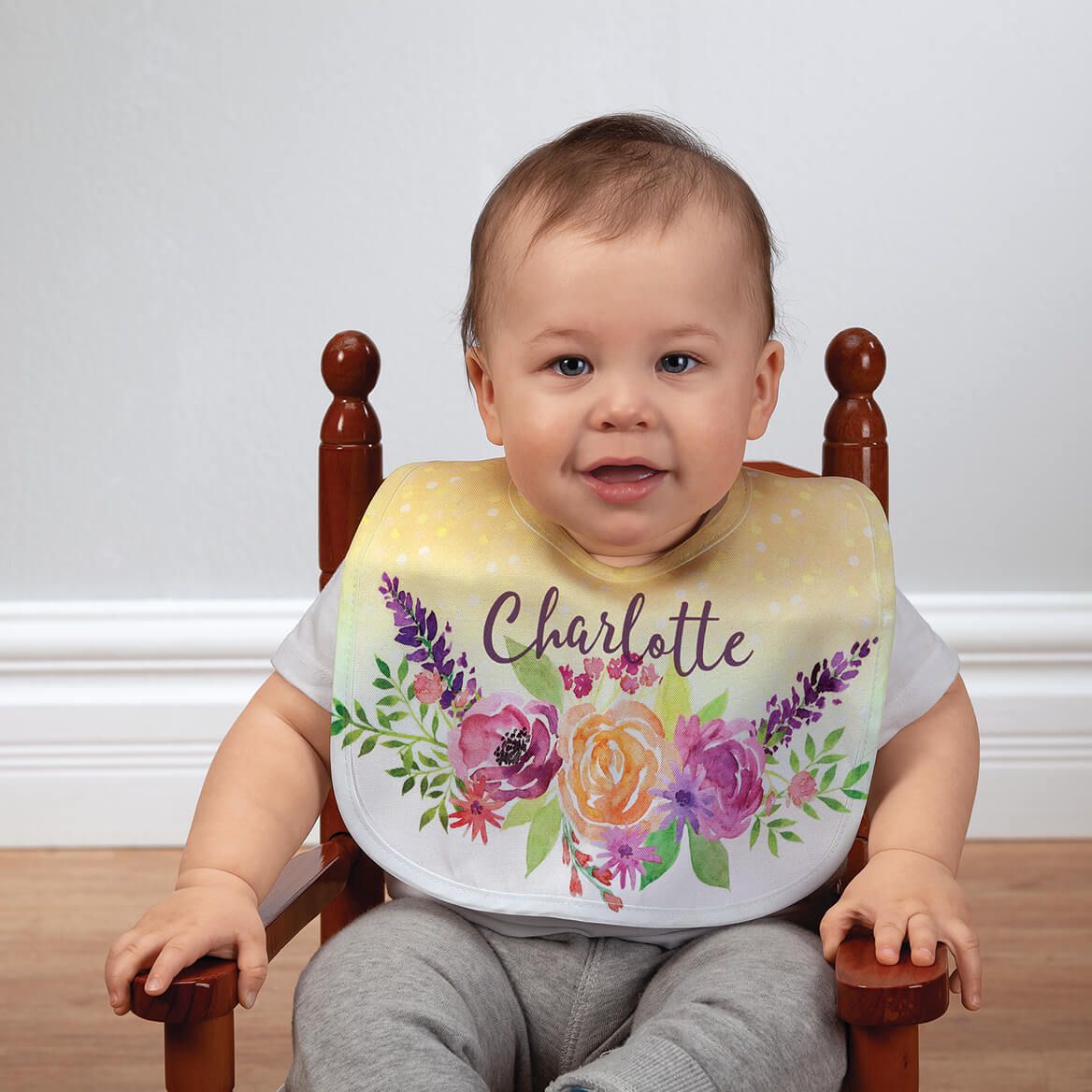 Personalized Watercolor Floral Baby Bib + '-' + 373516