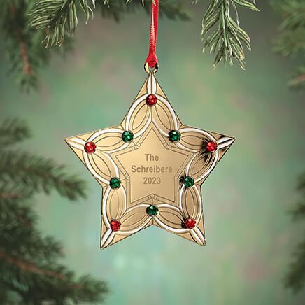 Personalized Goldtone Star with Gems Ornament-373984