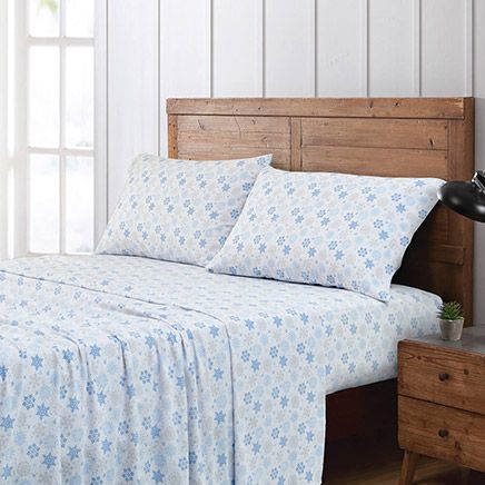 Blue Snowflake Cotton Flannel Sheets Set-374180