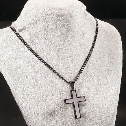 Personalized Stainless Steel Black Cross Necklace-374230
