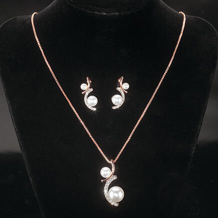 Double Pearl Necklace and Earring Set-374253