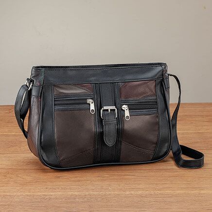 Black Multi-Color Patch Leather Shoulder Bag-375032