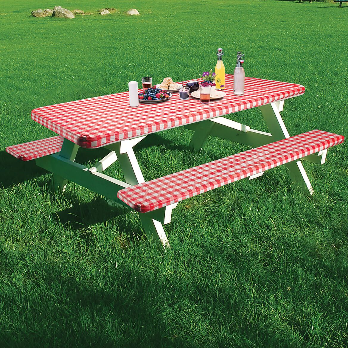 Deluxe Red Check Table Cover With Cushions + '-' + 375512