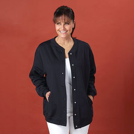 Women's Snap Front Fleece Knit Jacket-375667