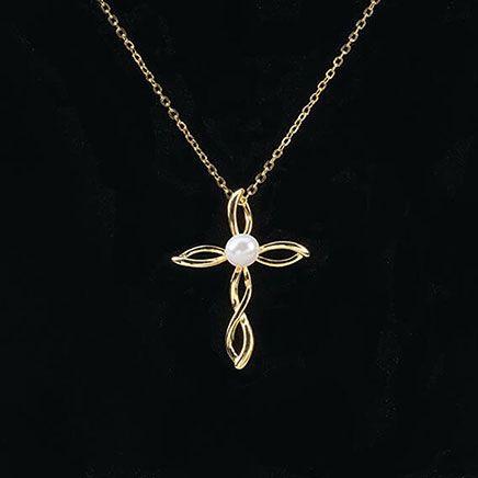 Freshwater Pearl Twist Cross Necklace-375905