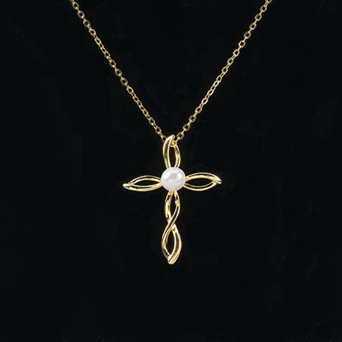 Freshwater Pearl Twist Cross Necklace + '-' + 375905