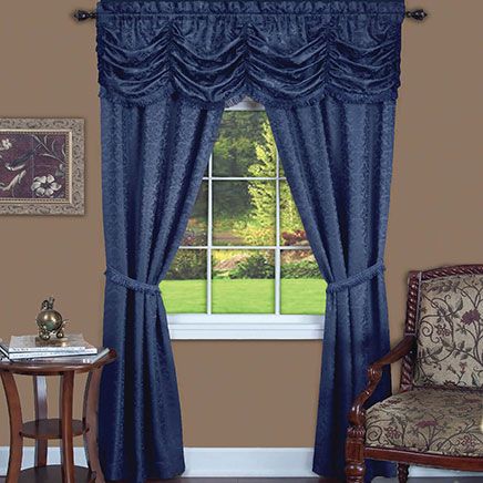 5-Piece Panache Jacquard Damask Curtain Set-375966