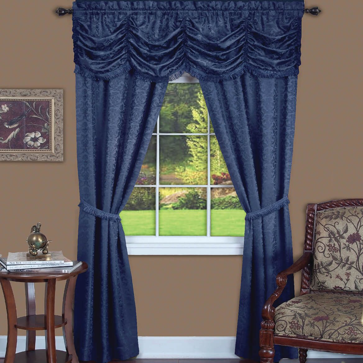 5-Piece Panache Jacquard Damask Curtain Set + '-' + 375966