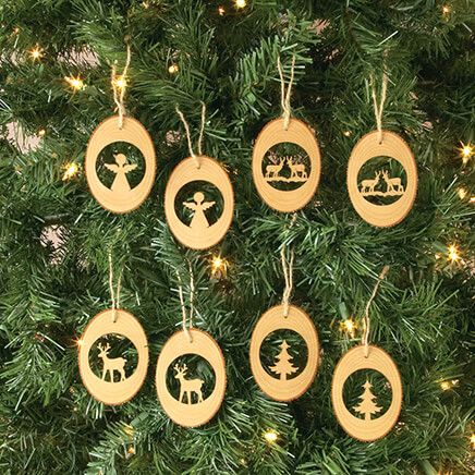 Plywood Tree Slice Hanging Ornaments, Set of 8-376039