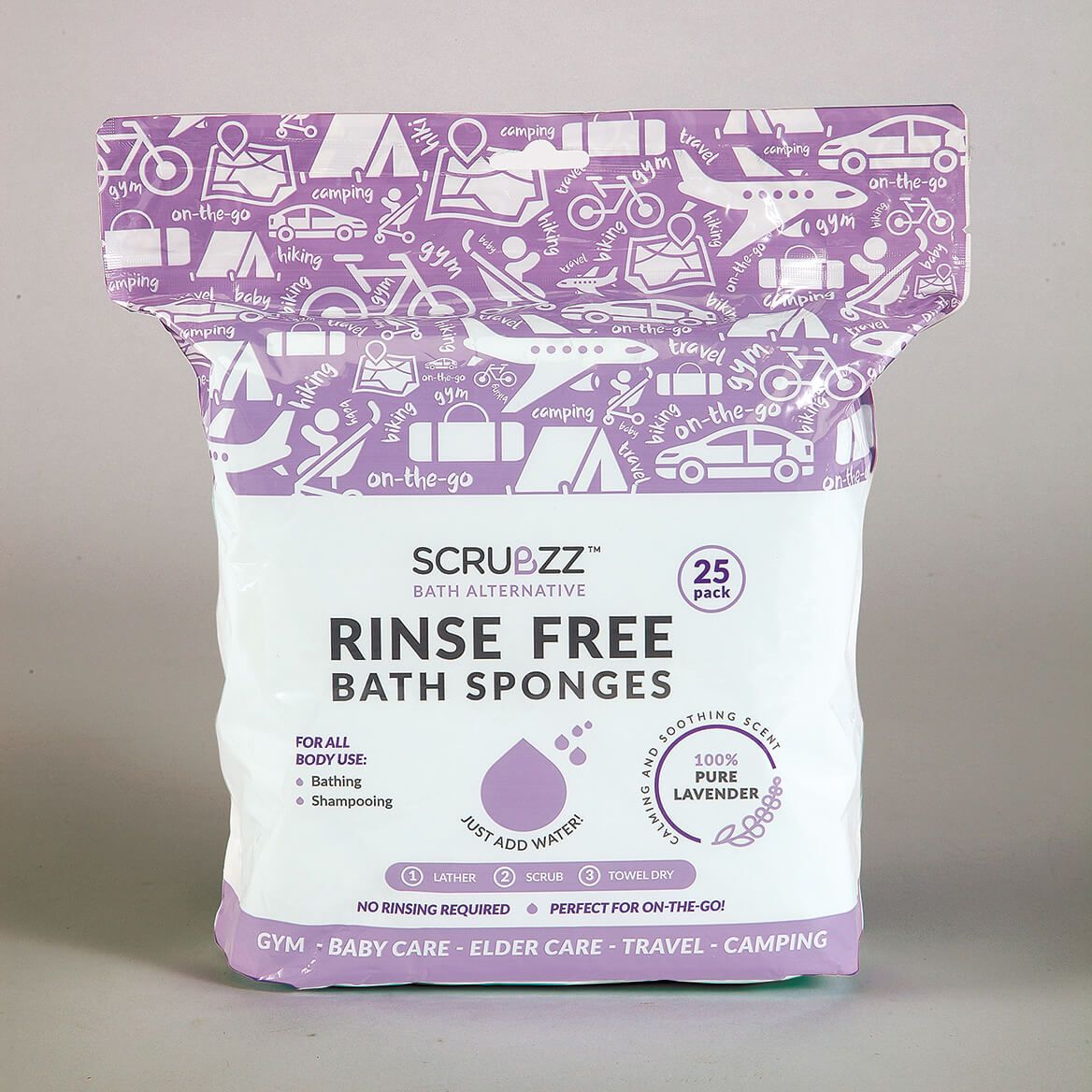 Scrubzz™ Rinse-Free Bath Sponges with Lavender, Set of 25 + '-' + 376772