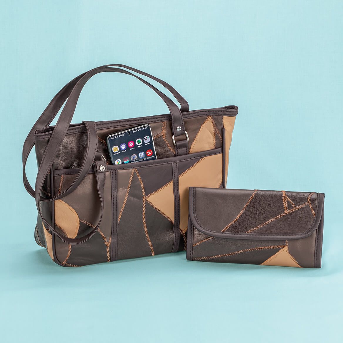 Patchwork Leather 2-Piece Handbag Set + '-' + 376853