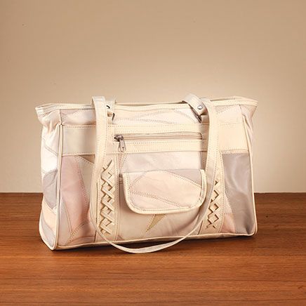 3-Pocket Cream Patch Leather Shoulder Bag-378381