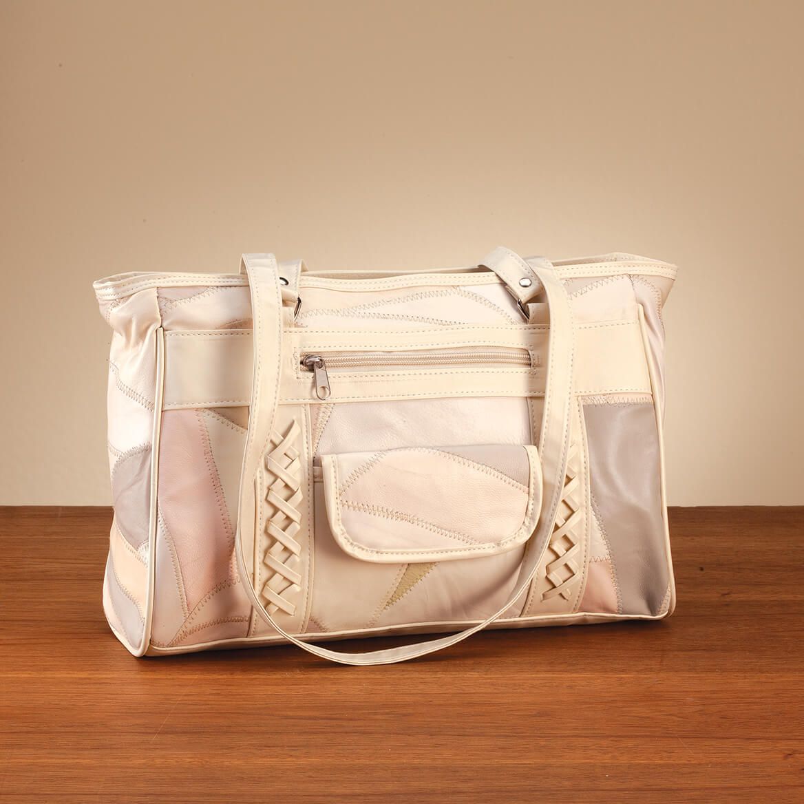 3-Pocket Cream Patch Leather Shoulder Bag + '-' + 378381