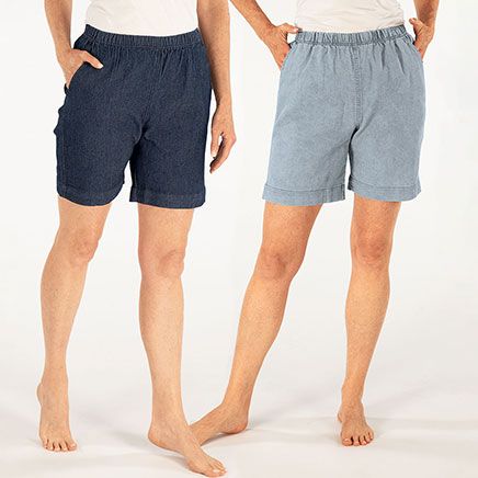 Women's Pull-On Stretch Denim Shorts-378554