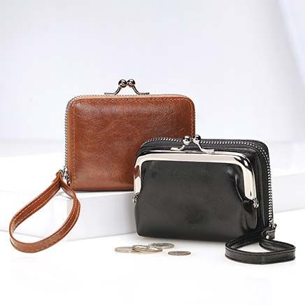 Dual Clasp Leather Coin Purse - Leather Purse - Starcrest