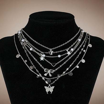 7-Piece Elegant Silver-Plated Necklace Set-379408