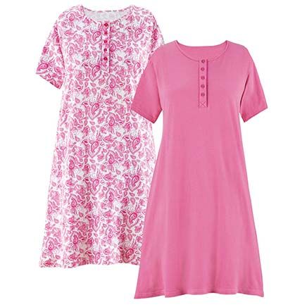 View product details for Paisley Print Henley Gowns, Set of 2 By Collections Etc.™