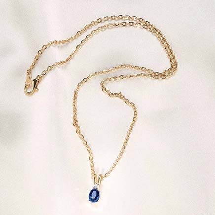 Genuine Blue Sapphire & Rhinestone Necklace-380485