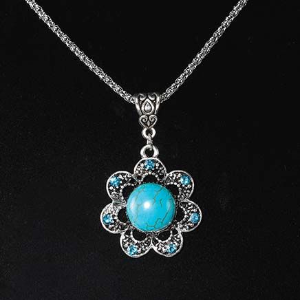 Turquoise Flower Pendant Necklace-380826