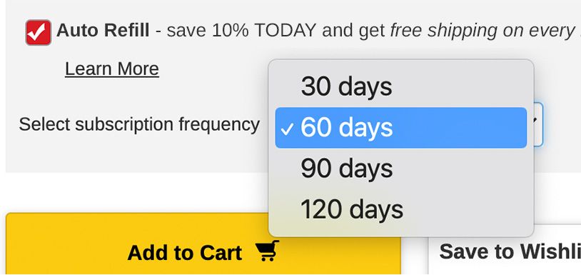 visual representation of how to select “Save with Auto Refill” on the product page