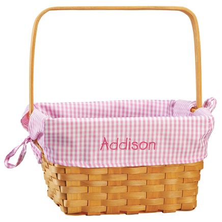 Personalized Pink Gingham Wicker Easter Basket-366643