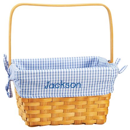 Personalized Blue Gingham Wicker Easter Basket-366644