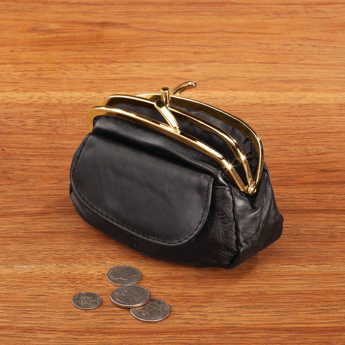 Dual Clasp Leather Coin Purse-369306