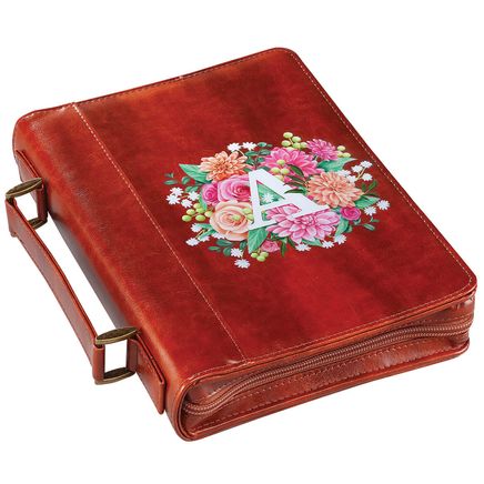 Personalized Floral Initial Brown Bible Case-372918