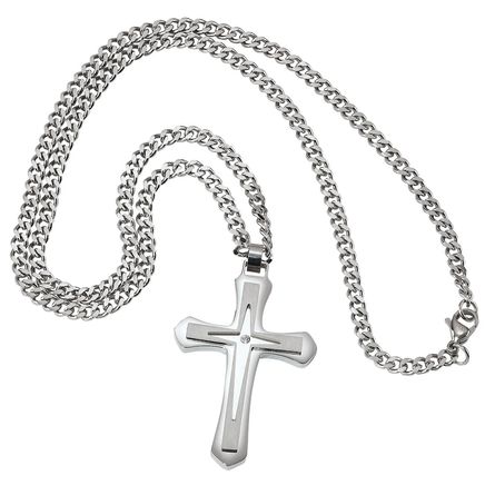 Personalized Stainless Steel/CZ Cross Necklace-374246