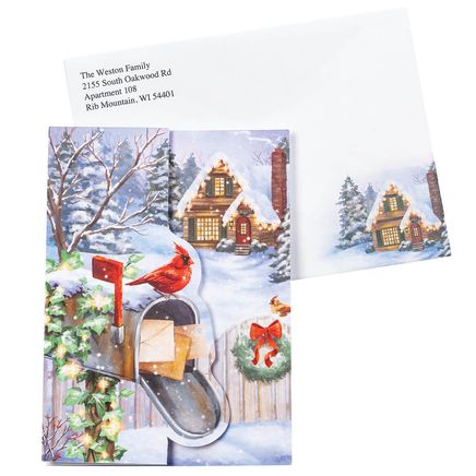 Personalized Cardinal With Glowing Cottage Christmas Cards, Set of 20-374967