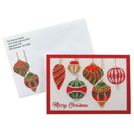 Personalized Festive Embroidered Ornaments Christmas Cards, Set of 20-374977