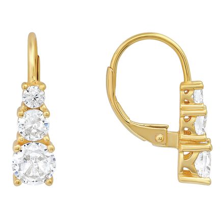 Cubic Zirconia 3-Stone Leverback Earrings-375908