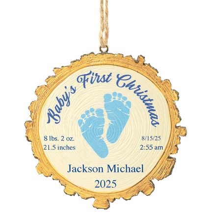 Personalized Baby's First Christmas Footprint Wood Slice Ornament-375920