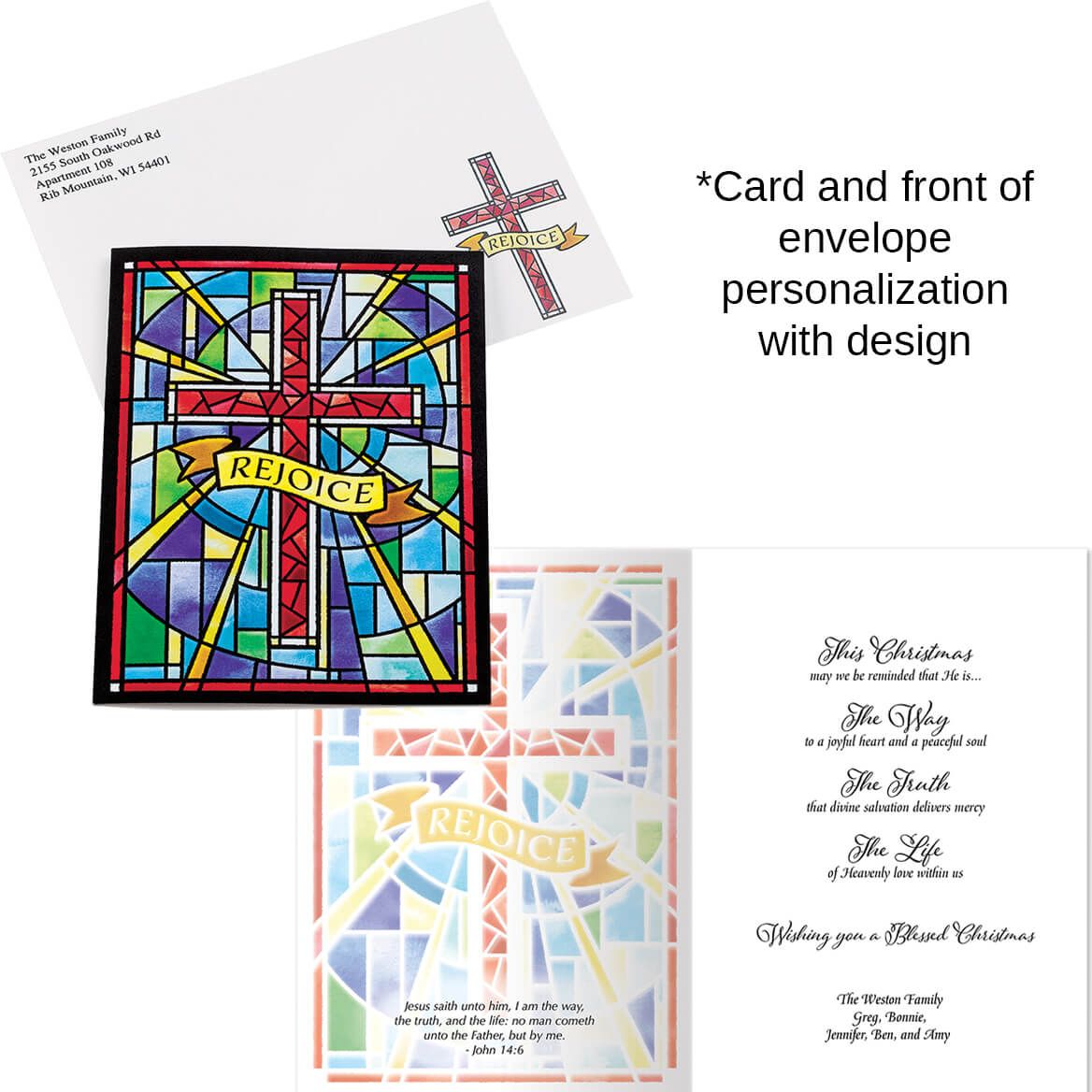 Personalized Stained Glass Cross Christmas Cards, Set of 20-377387