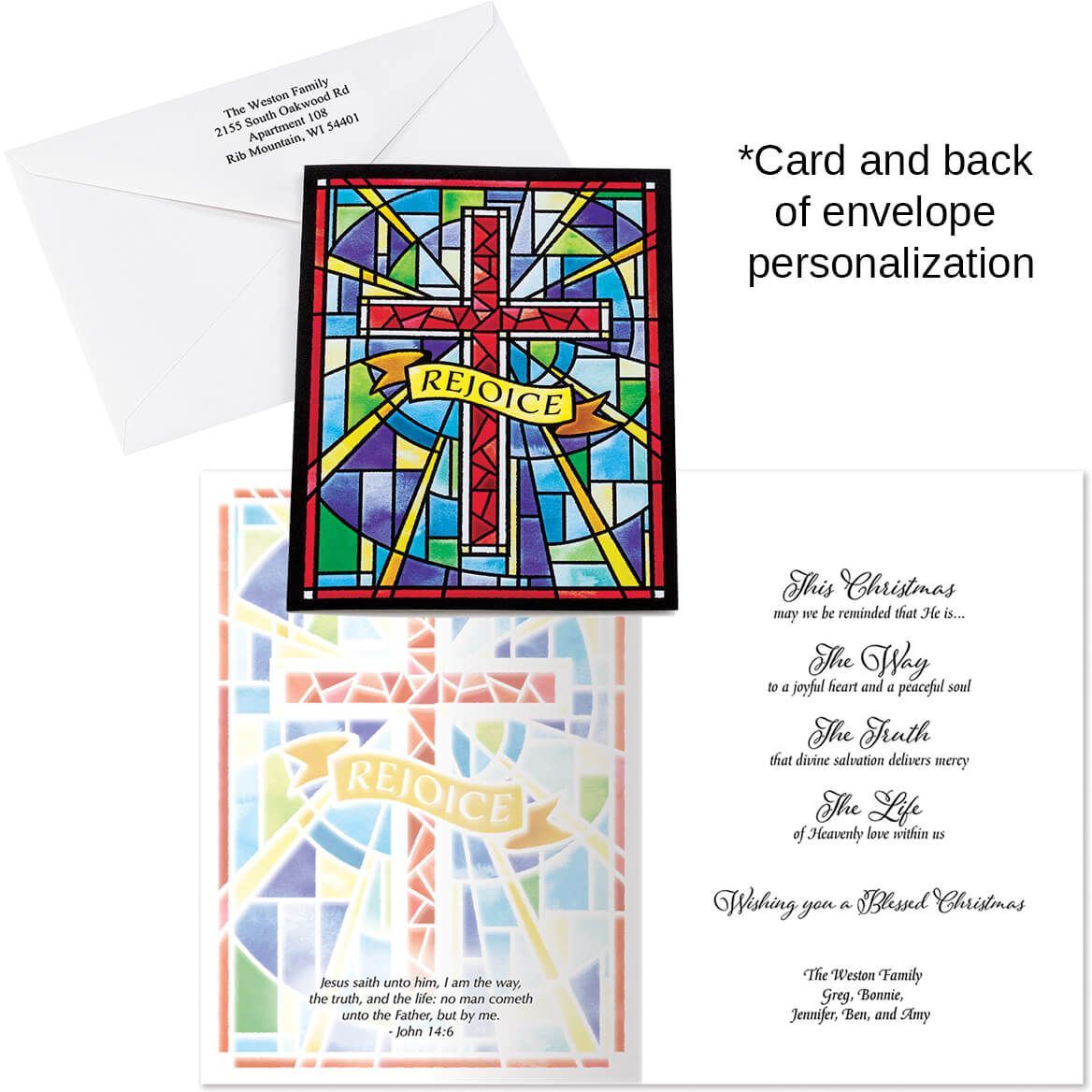 Personalized Stained Glass Cross Christmas Cards, Set of 20-377387