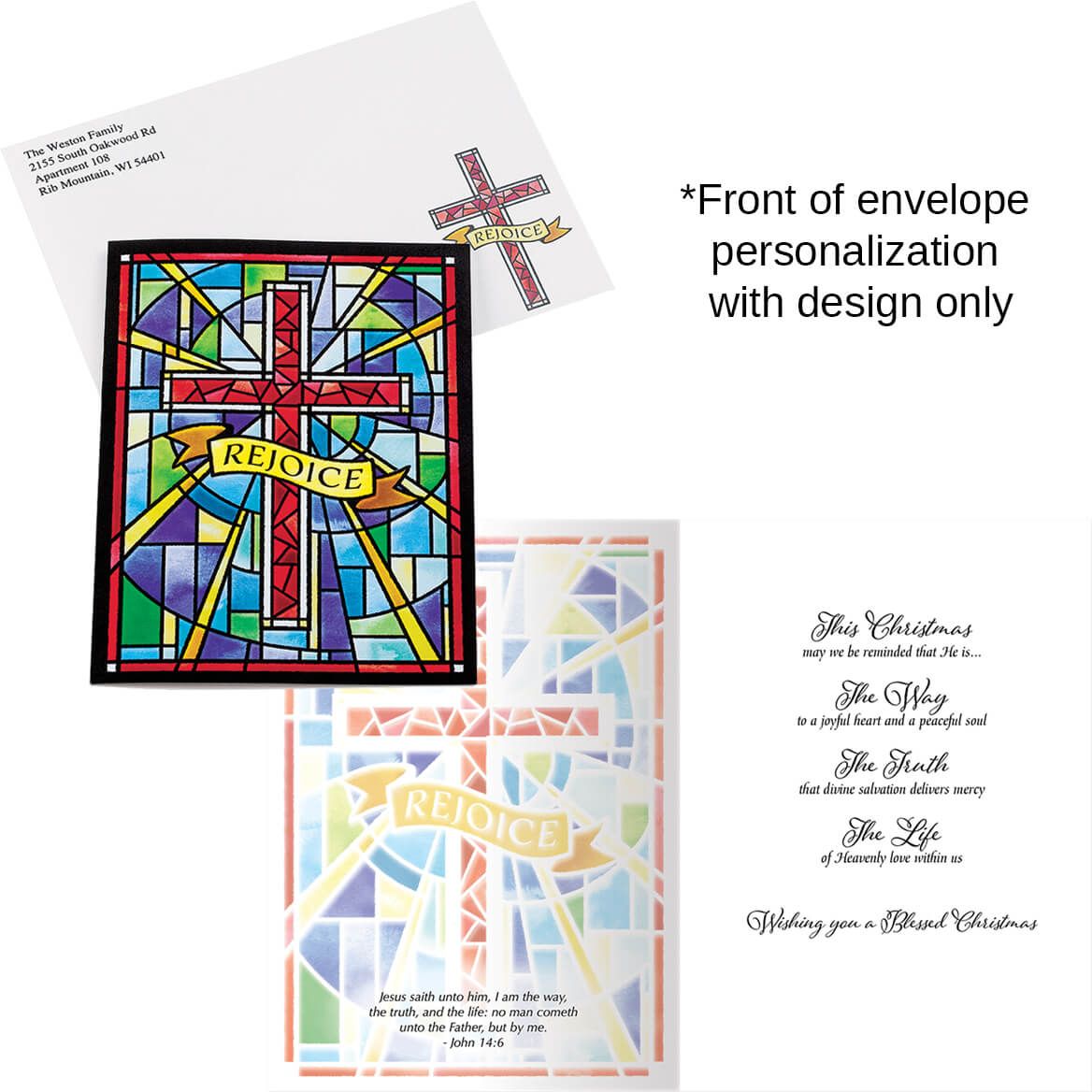 Personalized Stained Glass Cross Christmas Cards, Set of 20-377387
