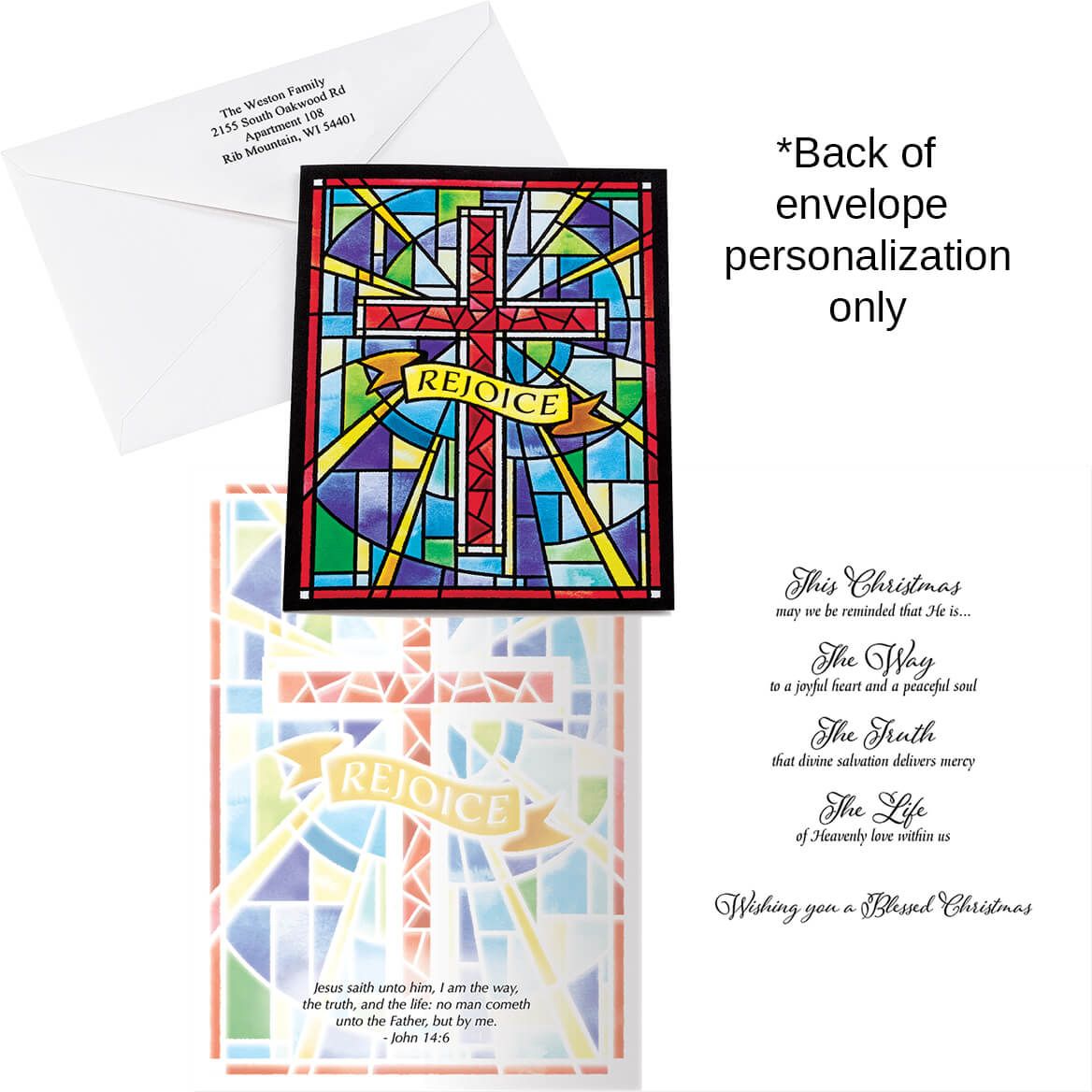 Personalized Stained Glass Cross Christmas Cards, Set of 20-377387