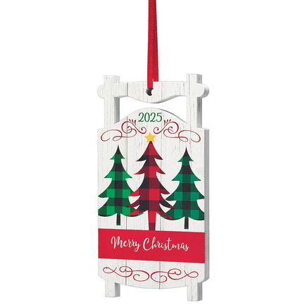 Personalized Plaid Trees Sled Ornament-378018