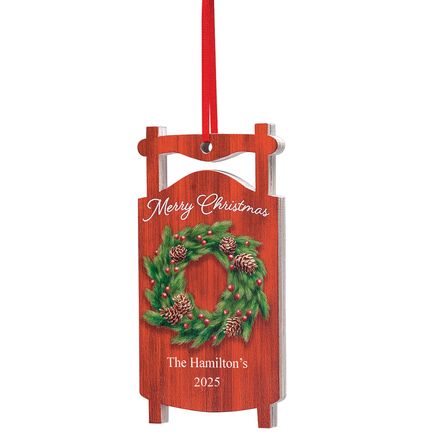 Personalized Merry Christmas Wreath Sled Ornament-378020