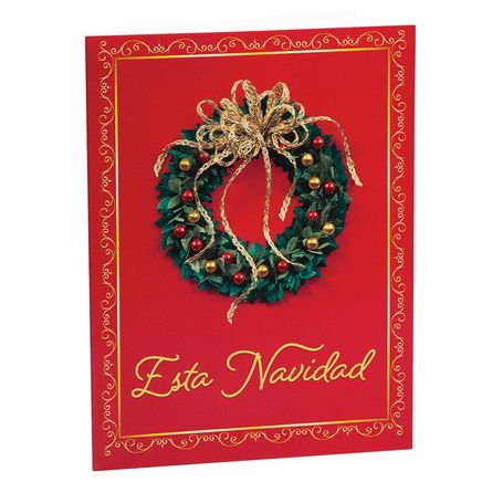 View product details for Satin Wreath Spanish Language Christmas Cards, Set of 20