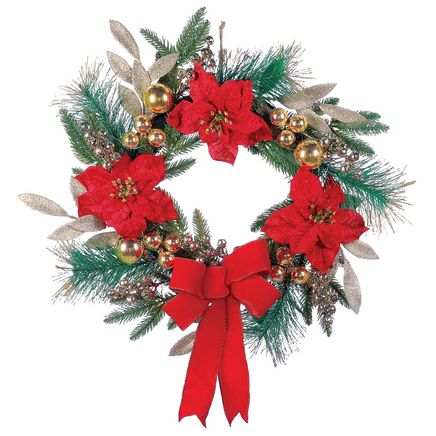 View product details for Lighted Poinsettia Wreath By Holiday Peak™